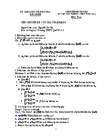 Ôn tập TN THPT môn Toán - Chuyên đề: Cực trị của hàm số
