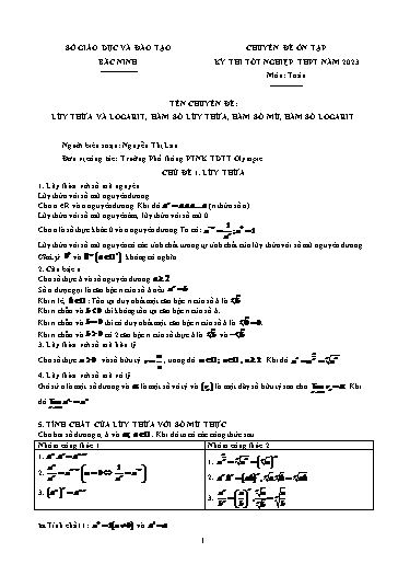 Ôn tập TN THPT môn Toán - Chuyên đề: Lũy thừa và logarit, hàm số lũy thừa, hàm số mũ, hàm số logarit