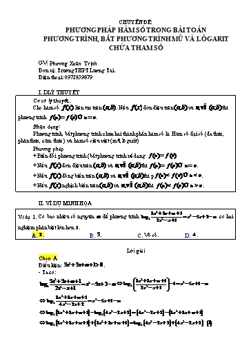 Ôn tập TN THPT môn Toán - Chuyên đề: Phương pháp hàm số trong bài toán phương trình, bất phương trình mũ và lôgarit chứa tham số