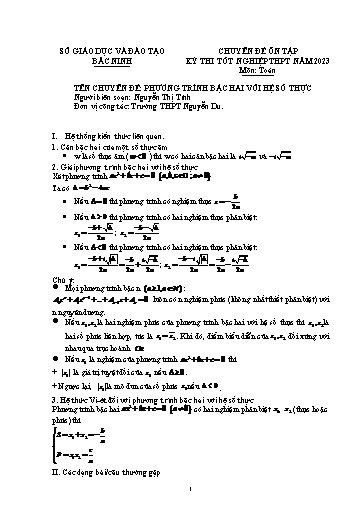 Ôn tập TN THPT môn Toán - Chuyên đề: Phương trình bậc hai với hệ số thực