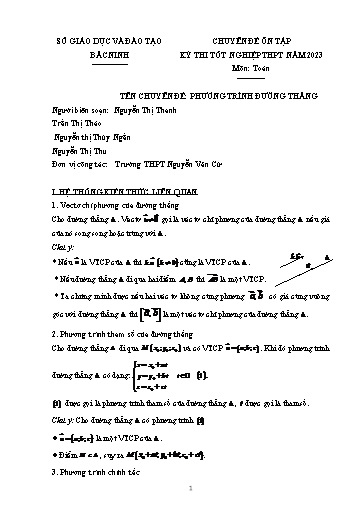 Ôn tập TN THPT môn Toán - Chuyên đề: Phương trình đường thẳng