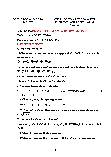 Ôn tập TN THPT môn Toán - Chuyên đề: Phương trình mặt cầu và bài toán liên quan