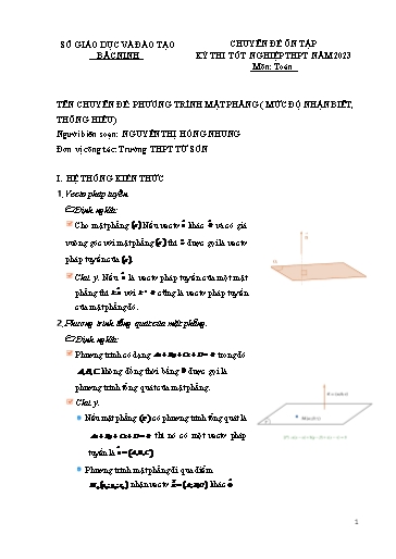 Ôn tập TN THPT môn Toán - Chuyên đề: Phương trình mặt phẳng (Mức độ nhận biết, thông hiểu)