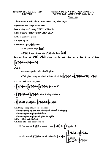 Ôn tập TN THPT môn Toán - Chuyên đề: Tích phân hàm ẩn, hàm hợp