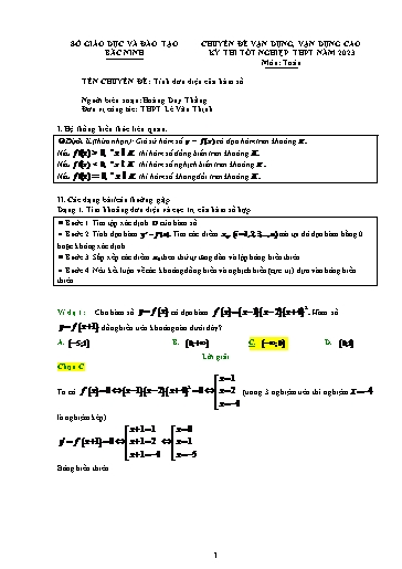 Ôn tập TN THPT môn Toán - Chuyên đề: Tính đơn điệu của hàm số