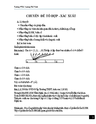Ôn tập TN THPT môn Toán - Chuyên đề: Tổ hợp, xác xuất
