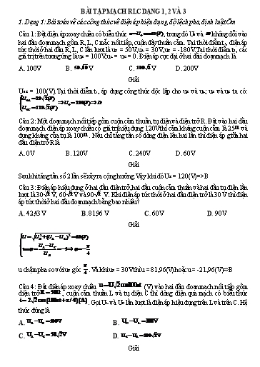 Ôn tập TN THPT môn Vật lí 12 - Chuyên đề: Bài tập mạch RLC dạng 1, 2 và 3