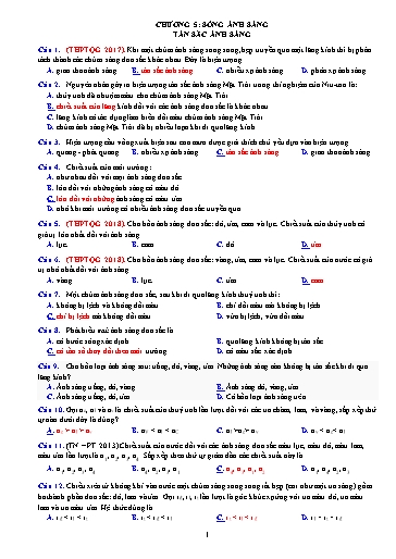 Ôn tập TN THPT môn Vật lí - Chương 5: Sóng ánh sáng