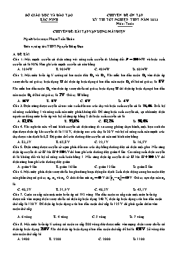Ôn tập TN THPT môn Vật lí - Chuyên đề: Bài tập vận dụng máy điện