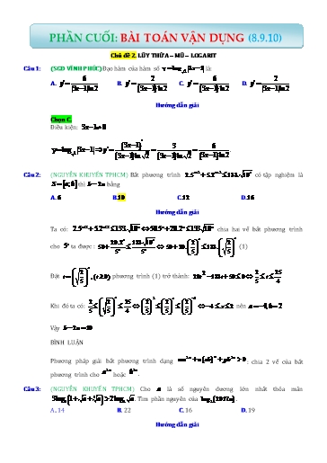 Ôn tập Vận dụng cao Toán 12 - Chủ đề 2: Lũy thừa- Mũ- Logarit (Có đáp án)