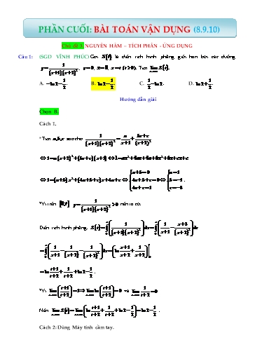 Ôn tập Vận dụng cao Toán 12 - Chủ đề 3: Nguyên hàm- Tích phân- Ứng dụng (Có đáp án)
