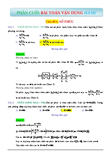 Ôn tập Vận dụng cao Toán 12 - Chủ đề 4: Số phức (Có đáp án)