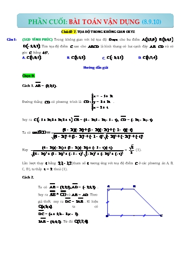 Ôn tập Vận dụng cao Toán 12 - Chủ đề 7: Tọa độ trong không gian OXYZ (Có đáp án)