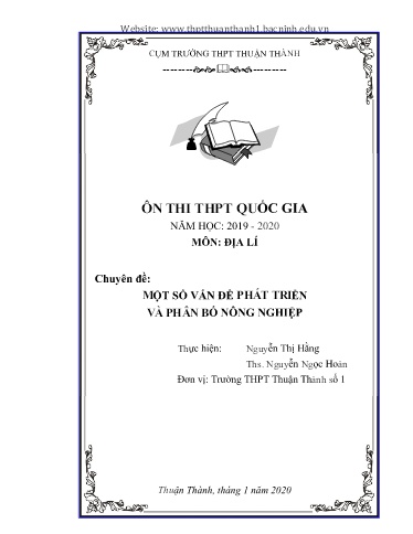 Ôn TN THPT môn Địa lí - Chuyên đề: Một số vấn đề phát triển và phân bố nông nghiệp