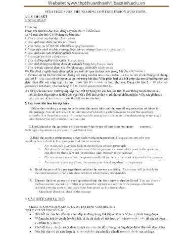 Ôn TN THPT môn Tiếng Anh - Chuyên đề: Strategies for the reading comprehension questions
