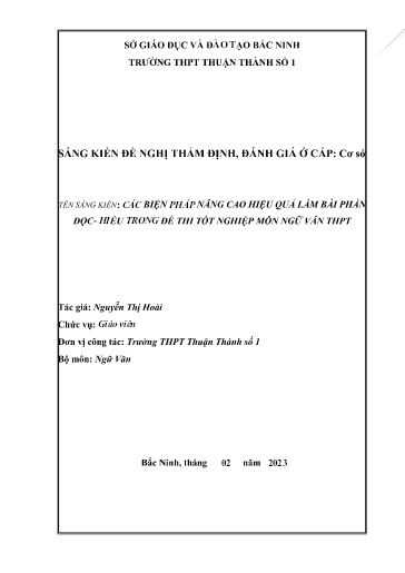 Sáng kiến kinh nghiệm Các biện pháp nâng cao hiệu quả làm bài phần đọc-hiểu trong đề thi tốt nghiệp môn Ngữ văn THPT