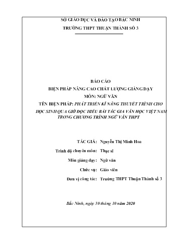 Sáng kiến kinh nghiệm Phát triển kĩ năng thuyết trình cho học sinh qua giờ đọc hiểu bài tác giả văn học Việt Nam trong chương trình ngữ văn THPT