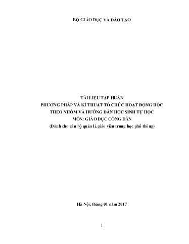 Tài liệu tập huấn Phương pháp, kĩ thuật tổ chức hoạt động học theo nhóm và hướng dẫn học sinh tự học môn GDCD